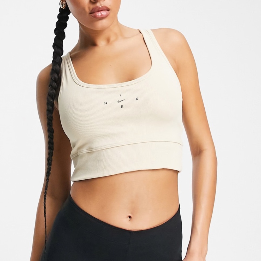 Nike Women's One Luxe Ribbed Dri-FIT Leggings AND Tank Sports Bra Set Beige Tan